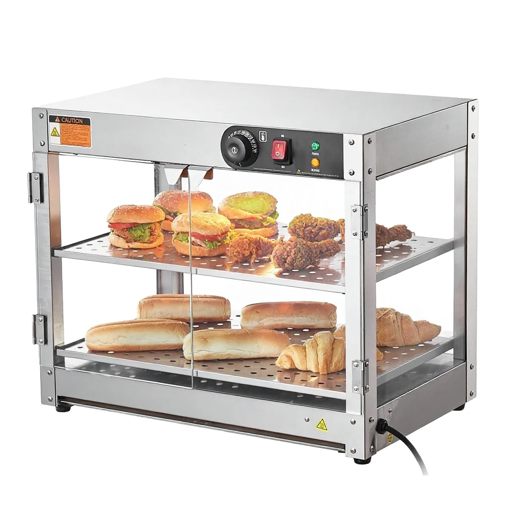 2-Tier 3-Tier Commercial Warming Showcase Display 800W Food Warmer Display Cabinet Light 150L Capacity Food-Grade Plastic