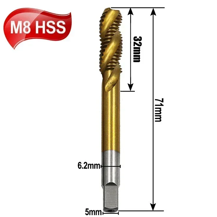 スパイラルスレッドドリルhssメートル法,木材,鉄,アルミニウム,薄いステンレス鋼,電動工具部品,m5,m6,m8,1個