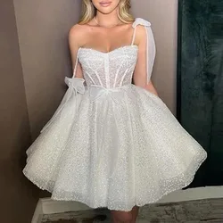 Customized Customized A-line Sequined Strapless Elegant Wedding Party Vestidos Sling Design Tiered Prom Dresses Cocktail Robe Mi