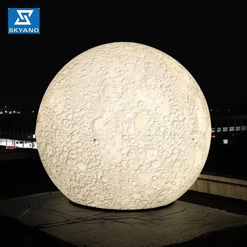 Giant Glowing Moon Inflatable Planet Inflatable Light Art Installation Floating on Water