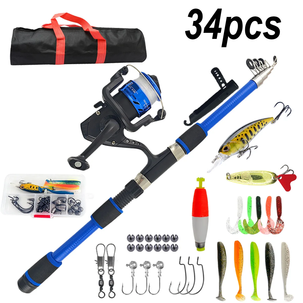 Caña de Pescar, Juego de Caña de Pescar Telescópica Portátil para Niños, Kit Combinado con Caja de Aparejos y Red de Pesca, Equipo de Pesca para Niños y Niñas