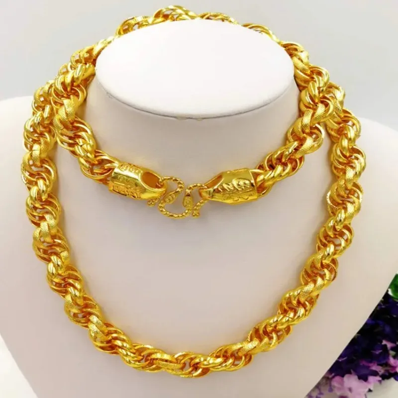 Lynge Jewelry Fu Head Twist Dragon Men's 24K Gold AU999 Necklace - Heavy texture, lucky meaning, warm luster, ideal for gifting