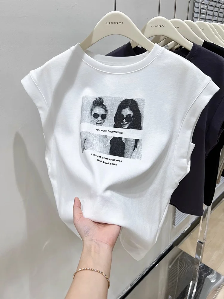 Women Summer Top Loose Slimming Camisole Small Flying Sleeves Sleeveless Pure Cotton T Shirt Trendy