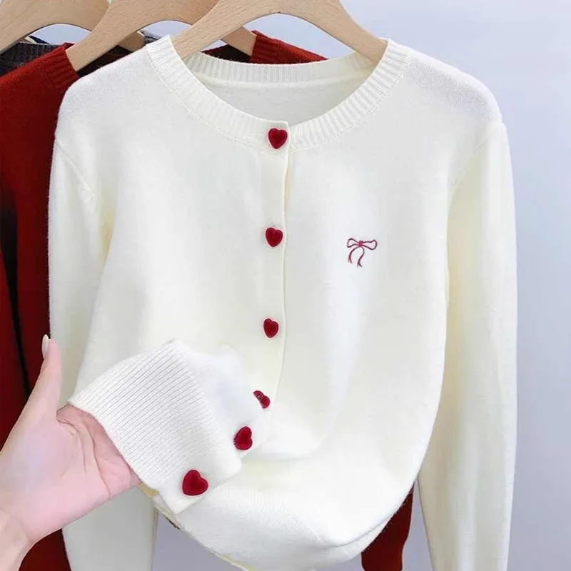 

Модный вязаный свитер с длинными рукавами, женские кардиганы с круглым вырезом и вышивкой, вязаный свитер, кардиган, женские топы Sueters De Mujer Q1620