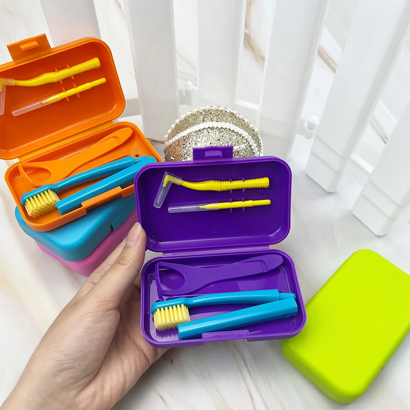 Portable Toothbrush Box Orthodontic Oral Care Hygiene Tools Kits Interdental Cleaner Tongue Scraper Travel Teeth Whiten Cleaning