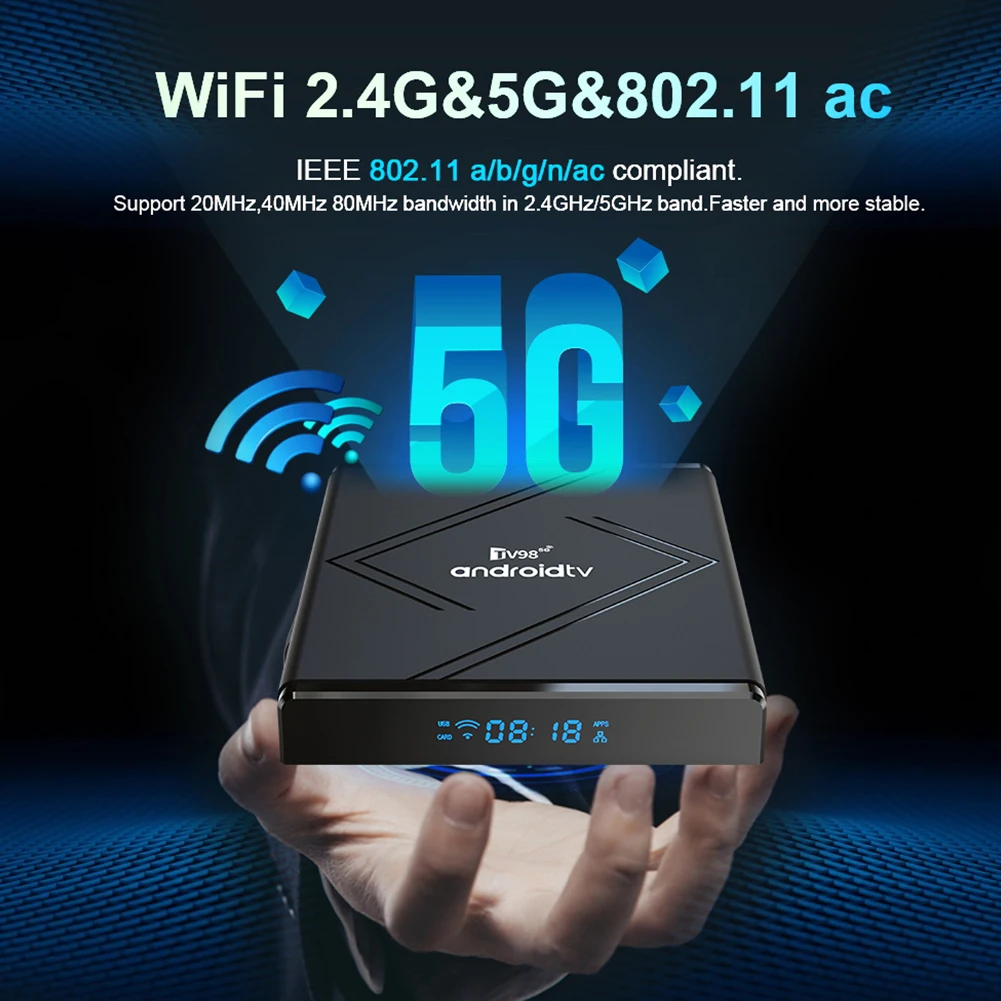 Android 14 Smart TV Box مع جهاز التحكم عن بعد، جهاز التحكم عن بعد الصوتي، مشغل فيديو 4K HD TV لتطبيقات الإنترنت للأفلام عالية الدقة