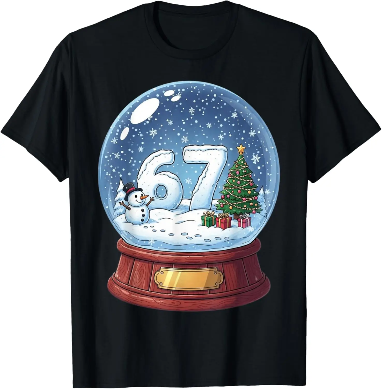 67 Christmas Snow Globe Funny Six Seven Meme T-Shirt Summer Short-Sleeved Breathable Sweat-Wicking Versatile Fashion T-Shirt For