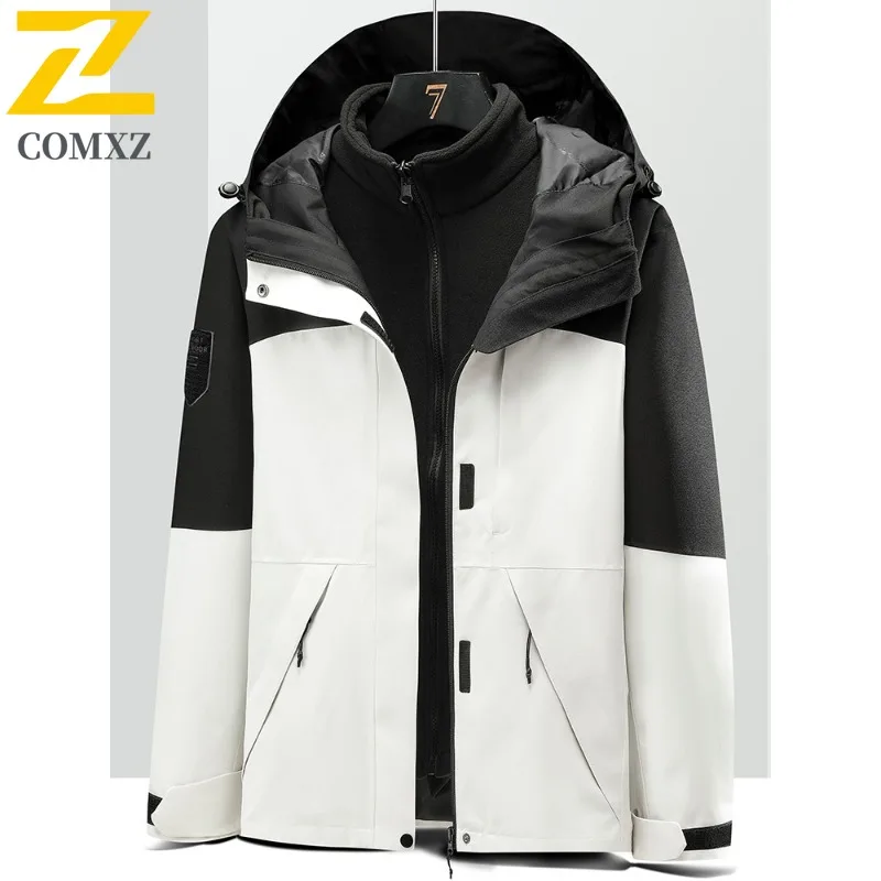 

COMXZ Men Outdoor Jacket Multi-Function Hooded Adventure Coat Patchwork Design Hiking Comfort Lightweight Autumn Winter Coats