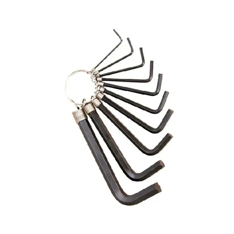 10 Pcs 1.5-10mm Durable Reinforced Toughen Allen Wrench Set Multi-function Black Inner Hexagon Spanner Key Chains