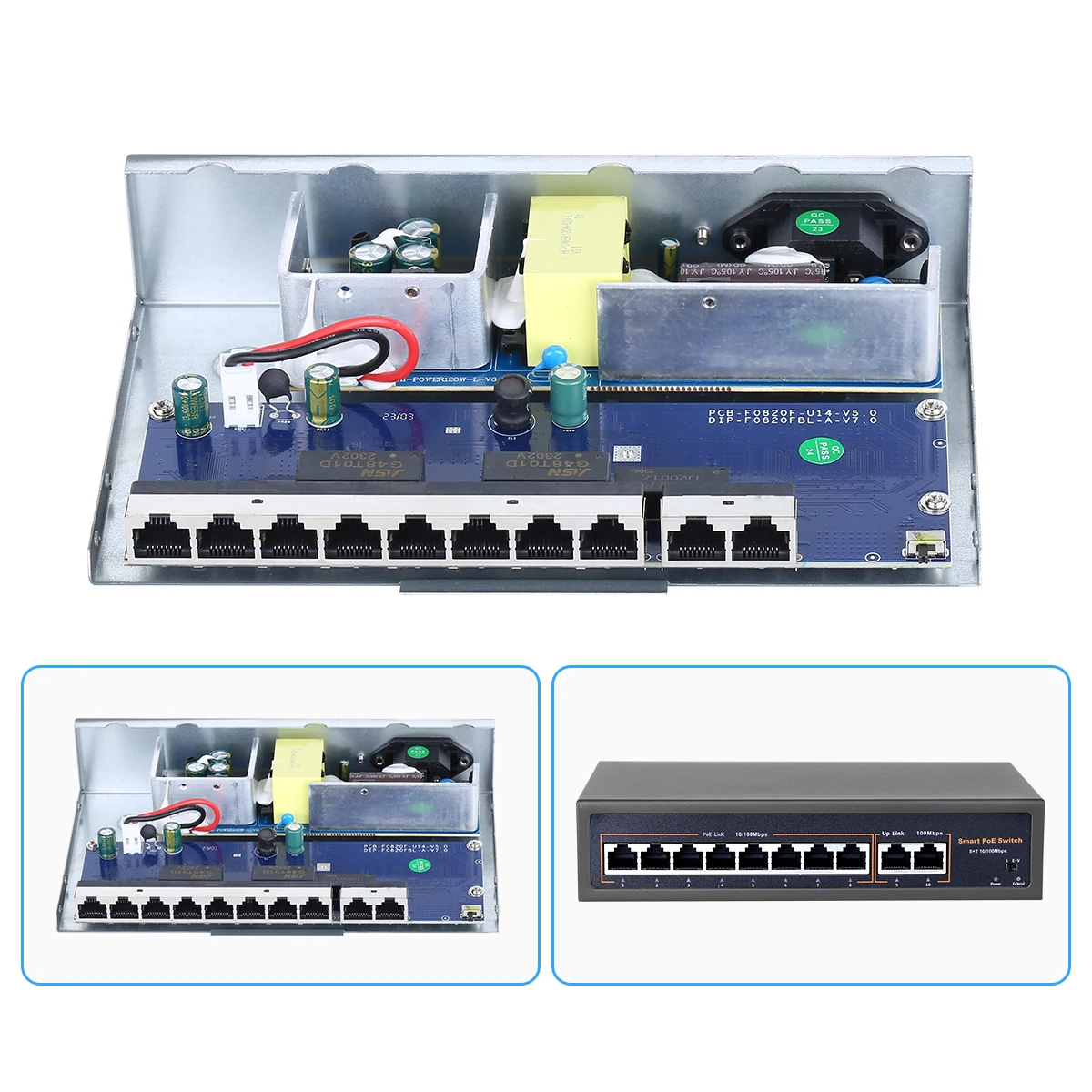 Techage 4CH 8CH 16CH 52V interruptor POE de red con 10/100Mbps IEEE 802,3 af/at sobre cámara IP Ethernet/AP inalámbrico/cámara CCTV