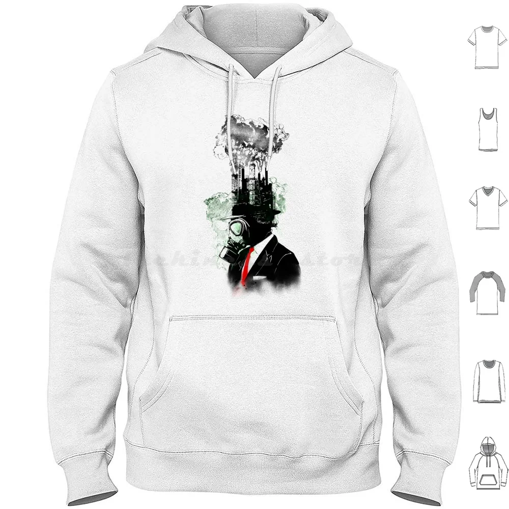 Business Man Hoodies Long Sleeve Gas Polution Skull Smoke