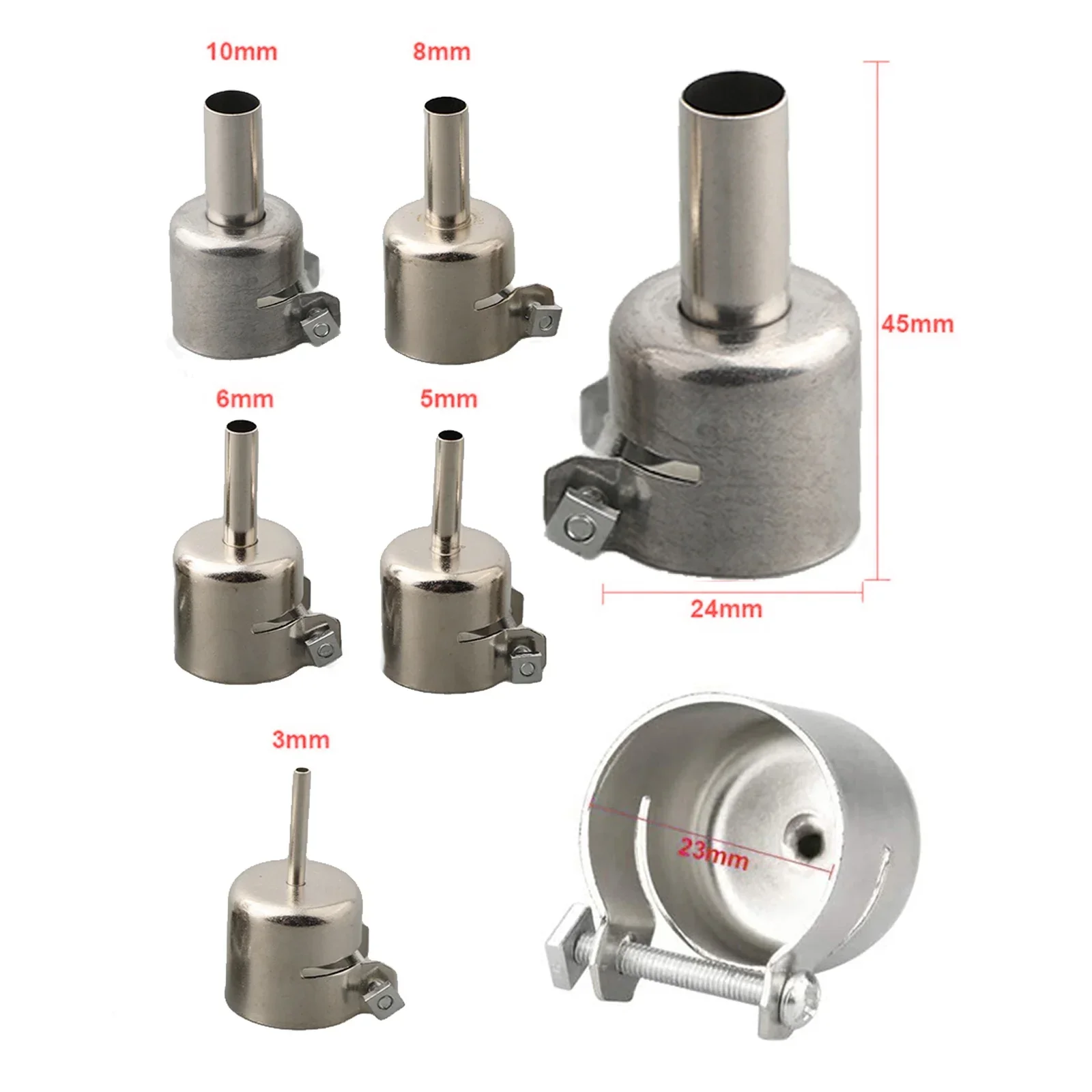 Aoyue 906/968/850/6028 850 852D Series Welding Nozzle Silver 3/5/6/8/10MM 5pcs Stainless Steel Oldering Station