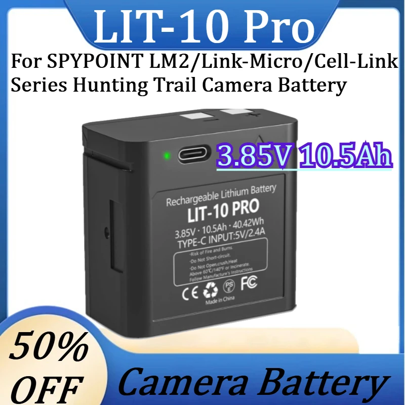 LIT-10 PRO 10500mAh 3.85V Rechargeable Lithium Battery For SPYPOINT LM2/Link-Micro/Cell-Link Series Hunting Trail Camera Battery