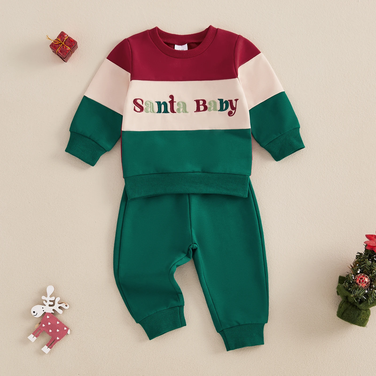 0-3Years Infant Baby Boys Girls Christmas Clothes Sets Long Sleeve Embroidery Letters Sweatshirt with Elastic Waist Sweatpants