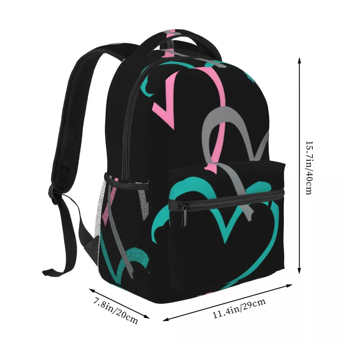 Cool Skull Student Backpack Center Faith Hope Love Hearts Hand Lettered Faith Pink Gray Teal Black Edgy Daypack for School Work