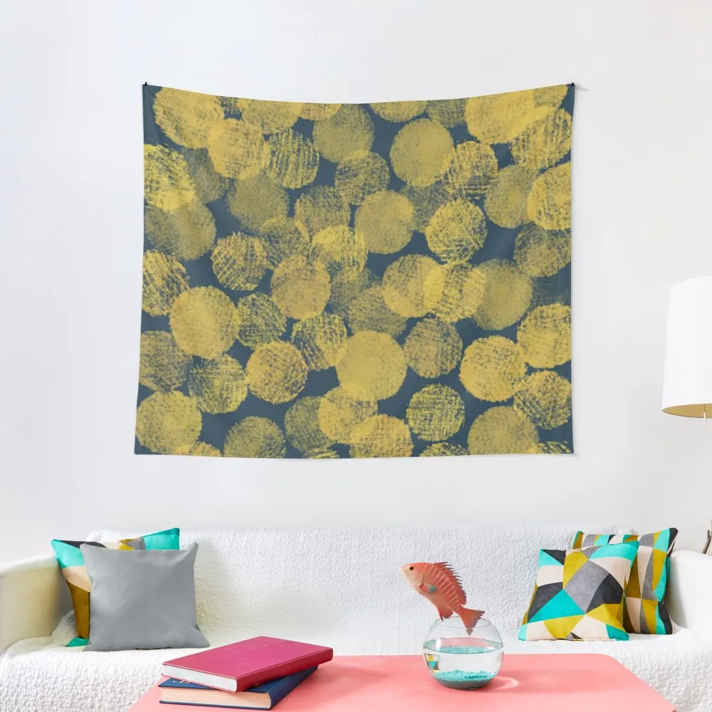 

Knitwise Abstract Pattern in Light Mustard Yellow and Navy Blue Tapestry Wall Tapestries Room Decor Aesthetic Tapestry