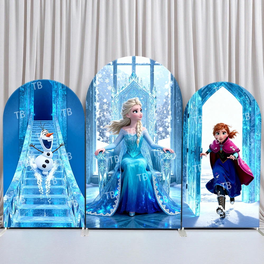 

TB Frozen Arch Backdrop Cover Birthday & Baby Shower Ice Throne Castle Theme with Elsa Anna Olaf for Kids Photo Booth