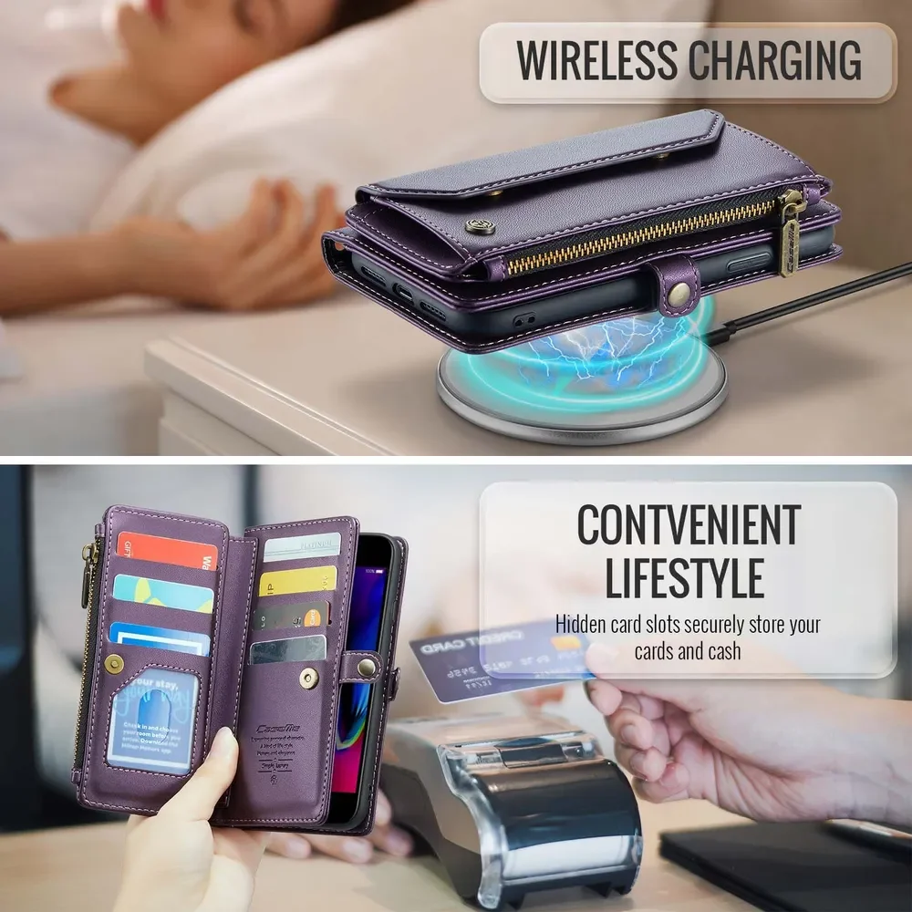 حافظة لهاتف ابل ايفون 7 بلس/آيفون 8 بلس مظهر أنيق كروس فاخر محفظة جلدية قابلة للطي بسحاب حافظة للبطاقات coque