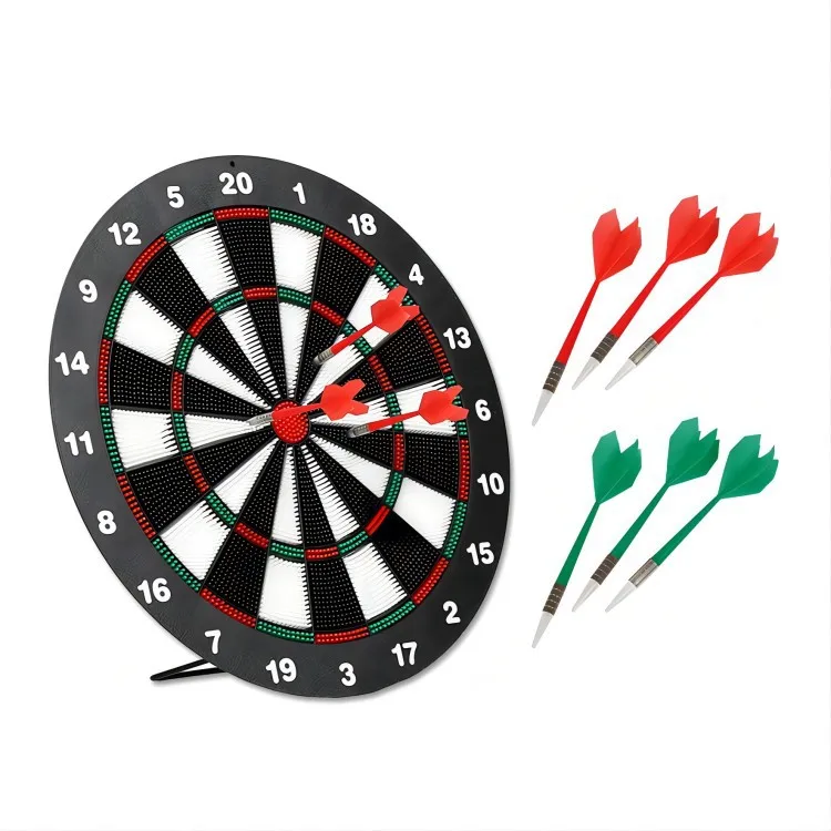 ชุดแผ่นปาลูกดอกขนาด 16 นิ้ว, ลูกดอกพลาสติกหัวยางนิ่ม พร้อมที่ยึดลูกดอก ใช้เล่นกีฬาของเล่นกลางแจ้งหรือแขวนหลังประตู 6 ลูก