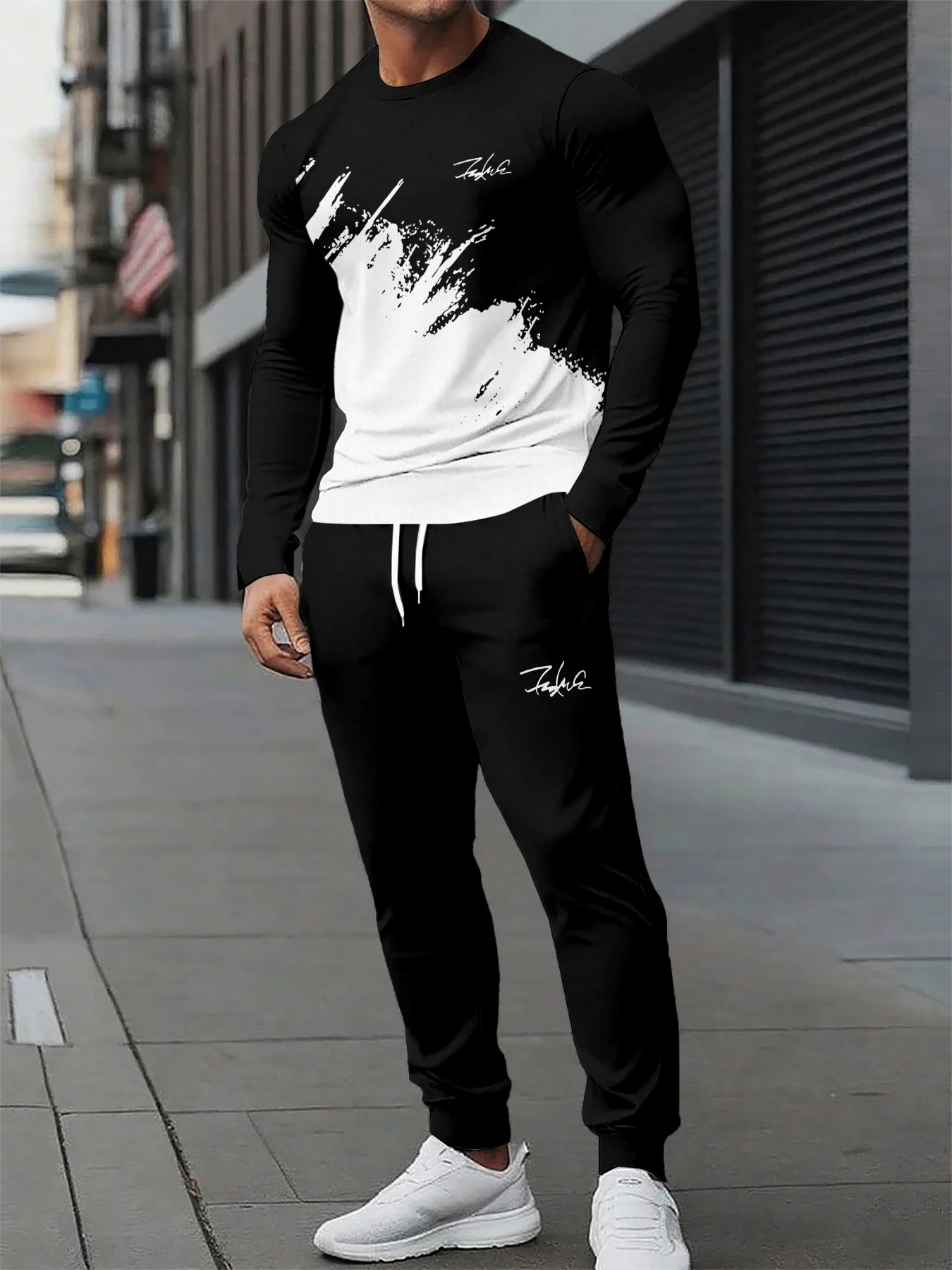 

Новый мужской комплект толстовок с круглым вырезом на весну и осень 2023 года с комфортом уличной моды и 3D-градиентной печатью.