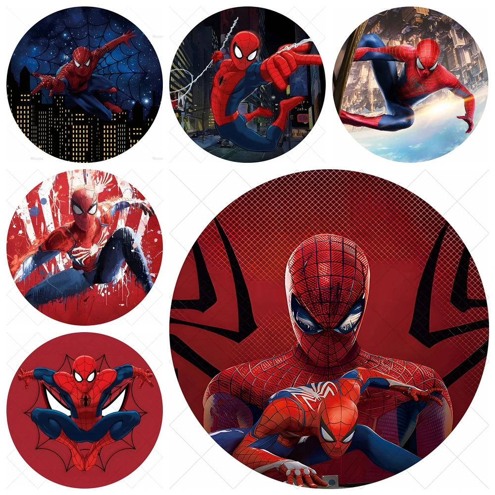 Spiderman Round Backdrops Custom Superhero Children Birthday Party Photography Poster Studio Wall Decoration Background