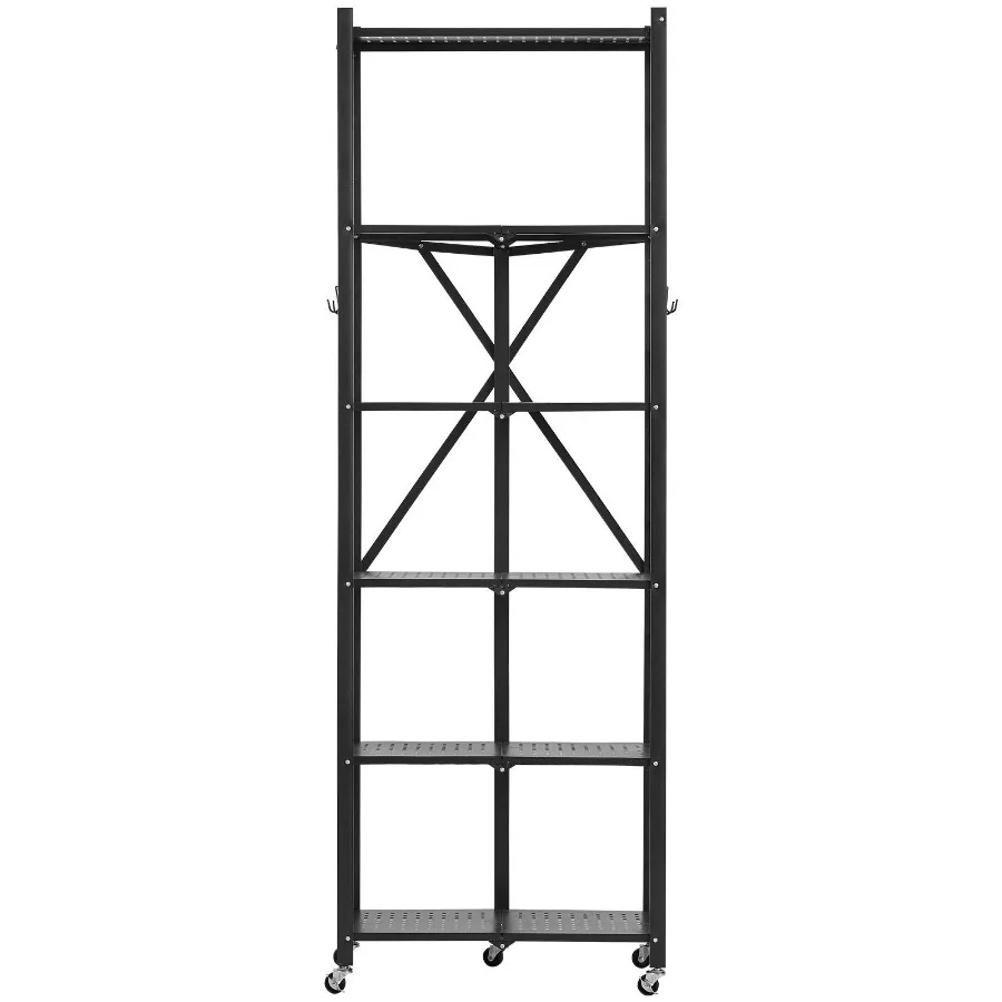 

6-ярусная складная полка для хранения 24x12x72 дюйма, металлический складной стеллаж без сборки, органайзер с 5 колесами, 4