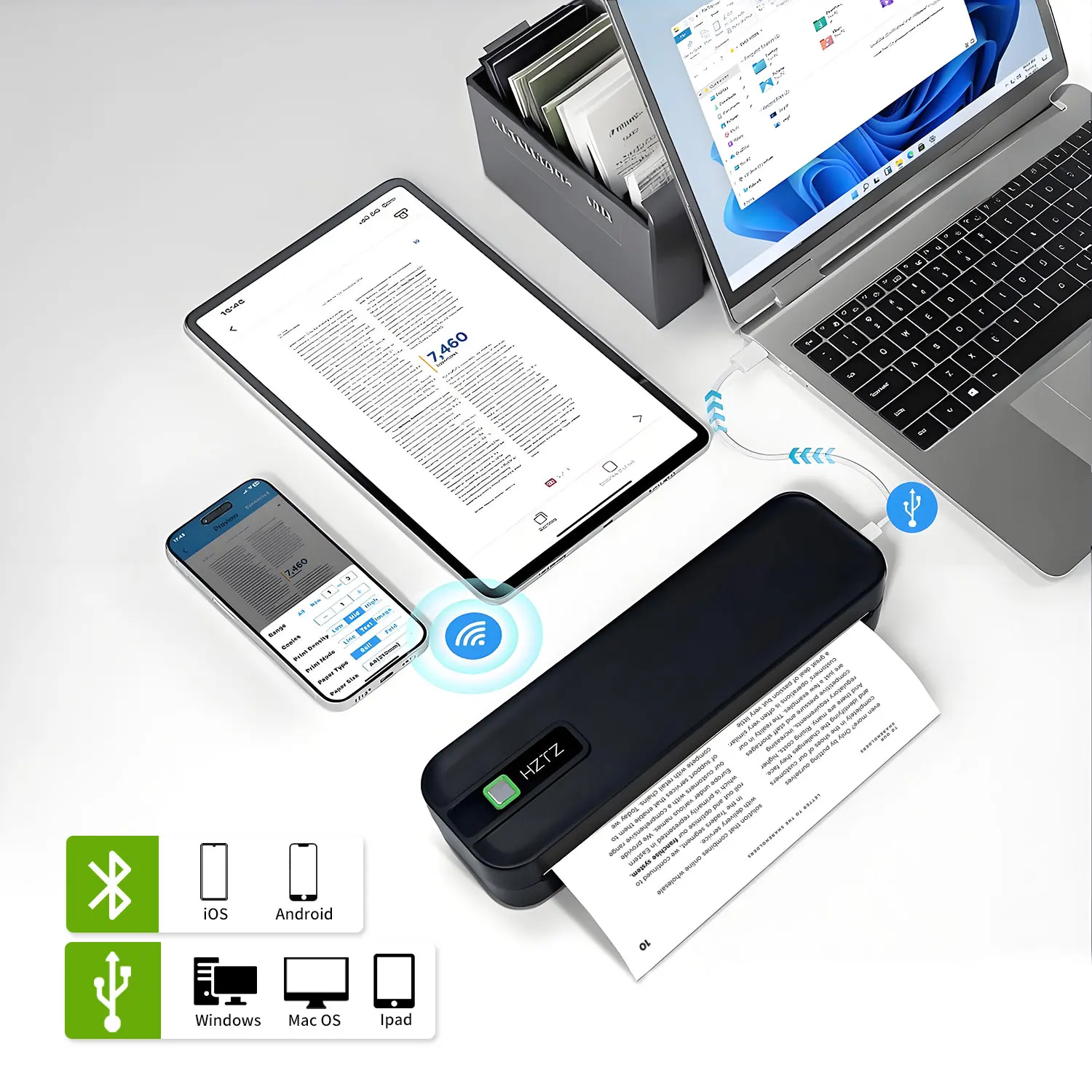 Portable Wireless Inkless Thermal Travel Printer Compact Mini Printing Machine Supports Folded Roll And Tattoo Transfer Paper