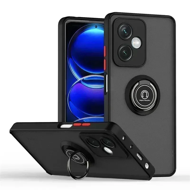 

Magnetic Ring Matte Case For POCO F5 X3 X4 Pro GT NFC X5 Pro 5G M4 5G M5 M5S Shockproof Bumper Cover For Poco F3 F4 GT M3 M4 F2