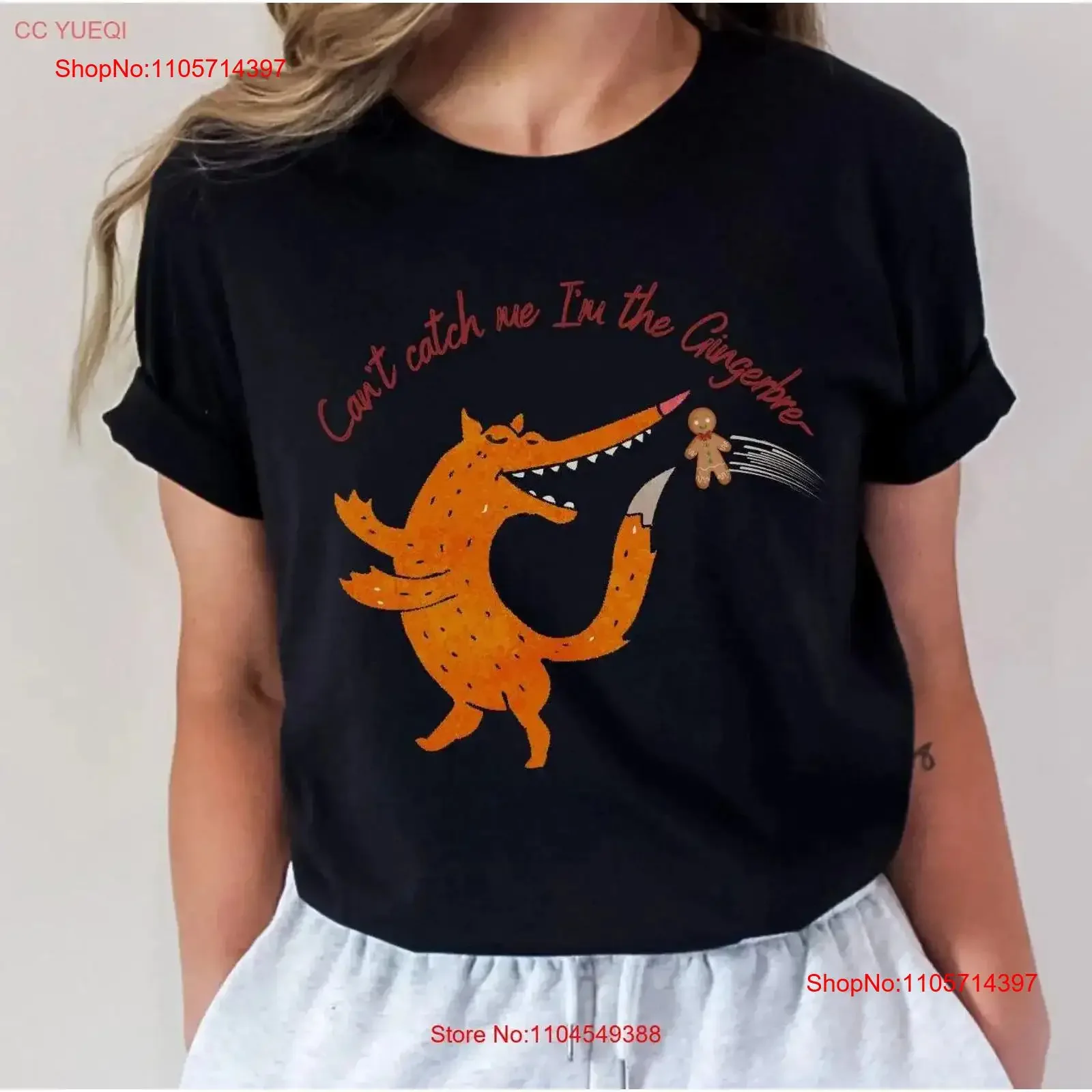 Can't Catch me I'm the Gingerbread Man T Shirt Funny Christmas Classic Fairy Tales Fox and vintage Washed Top For Everyday Wear