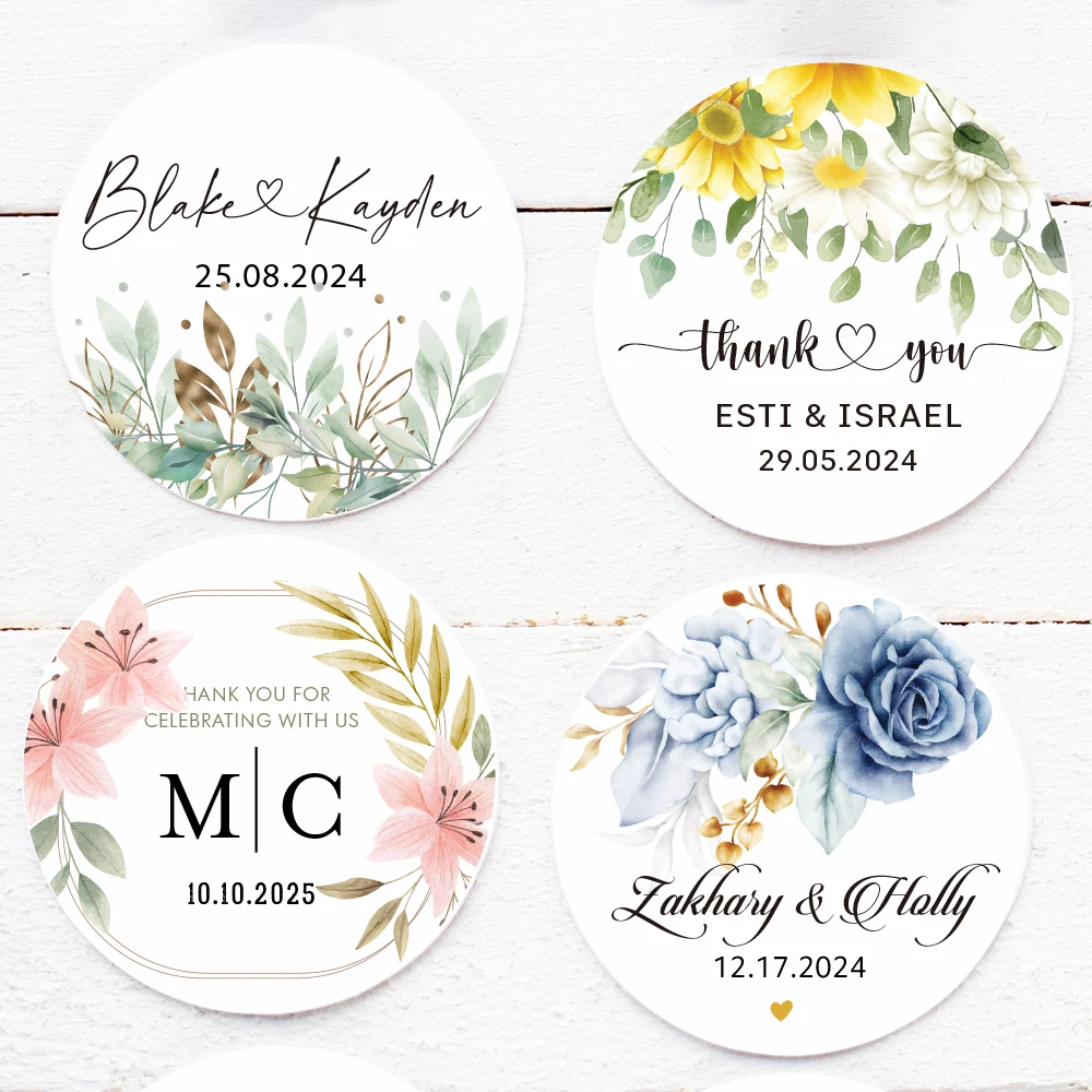 Peronalized Diameter 3-6CM Wedding Stickers Round Floral Greenery Wreath Stickers Party Decoration Supplies Thank You Favors