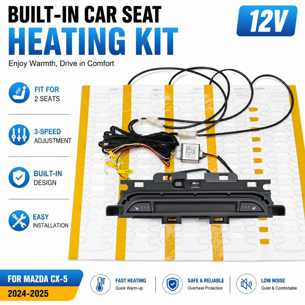 Car Seat Heating System Kit Built In Heated Seat Retrofit 2 Front Seats With Dedicated Switch For Mazda CX-5 2024-2025