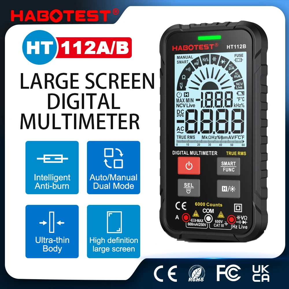 HABOTEST HT112 Digital Multimeter Tester Smart Voltmeter for Electrical Testing & Automotive Circuit NCV Voltage Meter