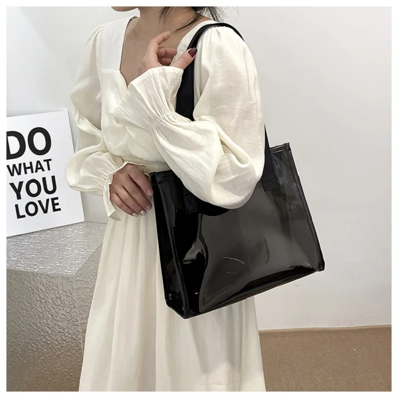 Fashion Summer Transparent PVC Jelly Tote Bag Shoulder Bag Handbag New Leisure Commuting Crossbody Bag Women Shopping Bag