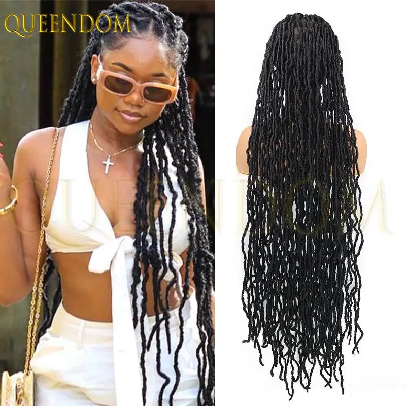 40" Butterfly Locs Synthetic Wig 360 Full Lace Frontal for Black Women Soft Braided Senegalese Twist Hair Style