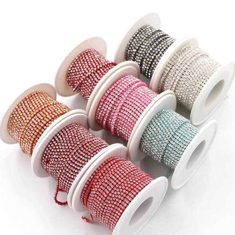 Hot Sale 2mm 5Yard/Pack Electrophoretic Color Colorful Glass Crystal Rhinestones Cup Chain DIY WeddingDecoration Accessories