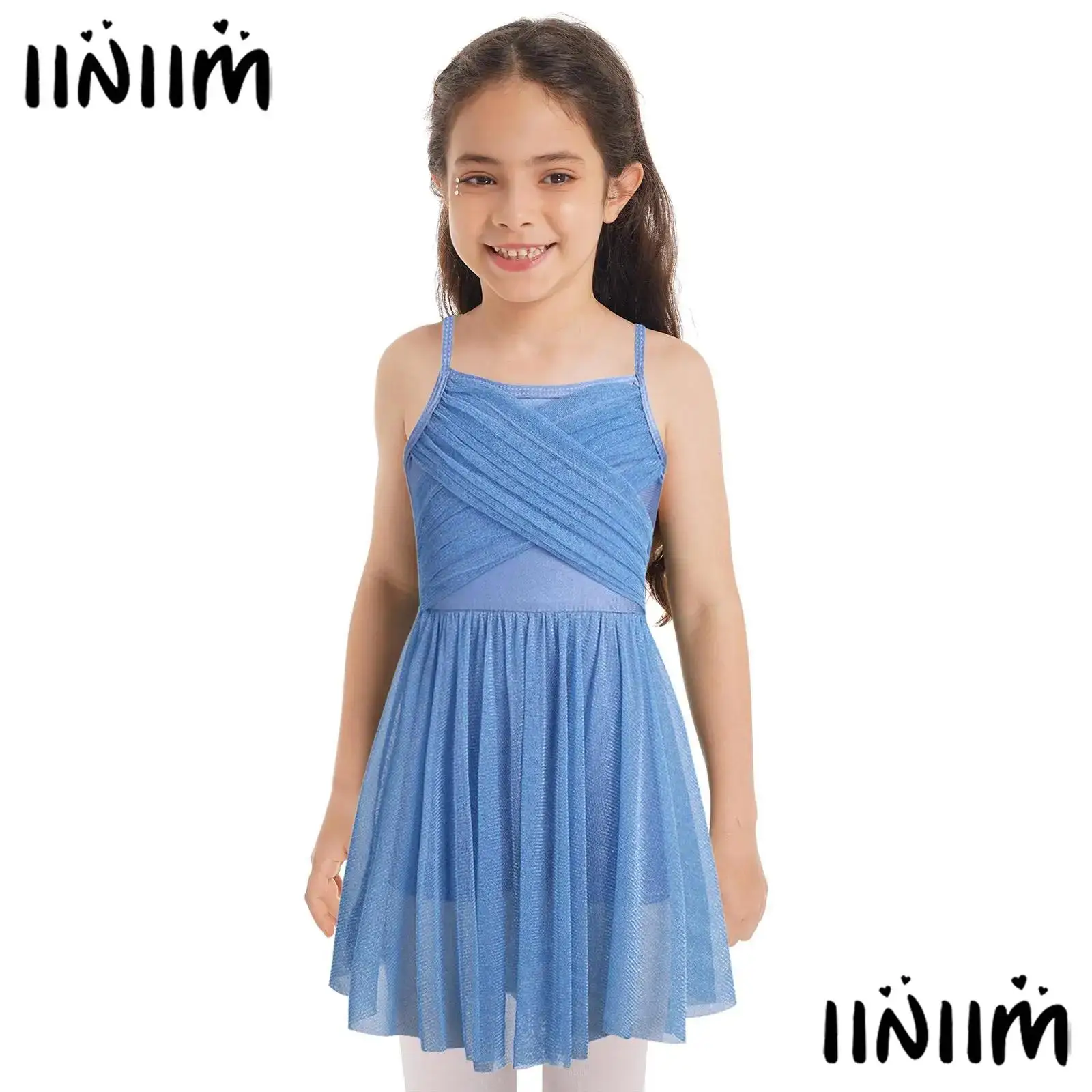 

Kids Girls Ballet Tutu Dress Sleeveless Gymnastics Leotard Glittery Tulle Mesh Figure Skating Dresses Lyrical Dance Costume