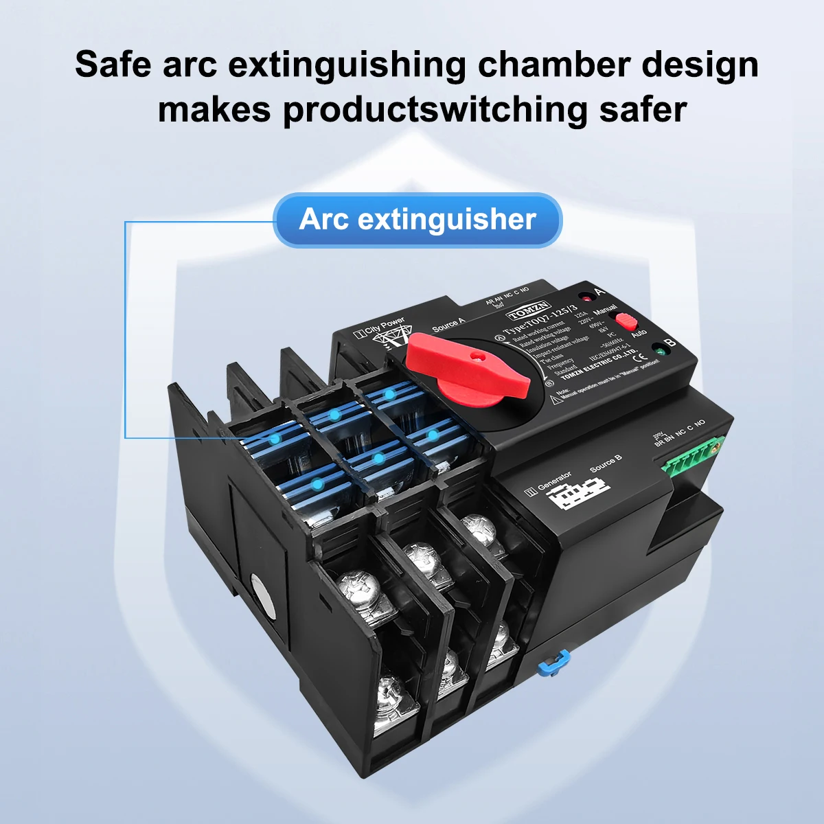 TOMZN DIN Rail 3 Phase 2P 3P 4P 63A 100A 125A 230V Dual Power Automatic Transfer Electrical Selector Switch Uninterrupted ATS