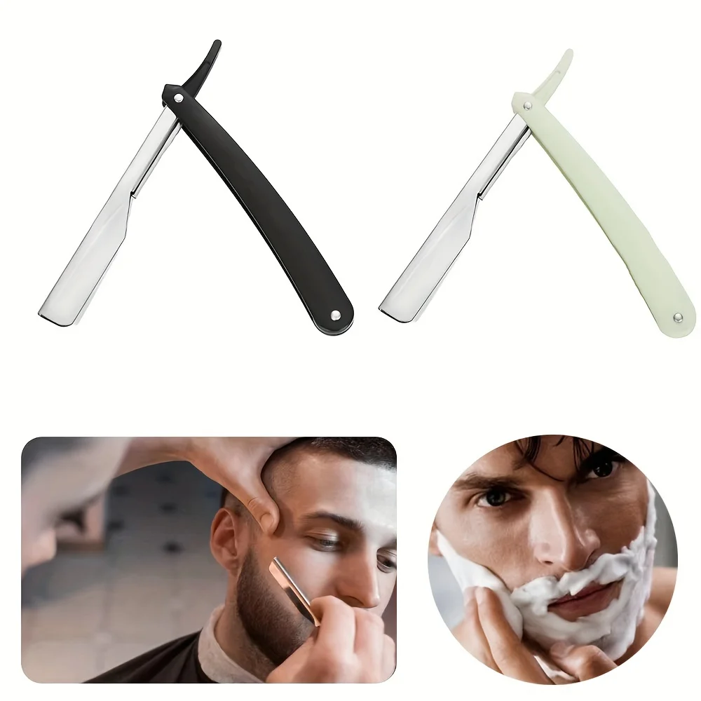 High-Quality Traditional Men\'s Razor Stainless Steel Manual Straight Side Shaver Holder Beard and Facial Epilator Hairdresser