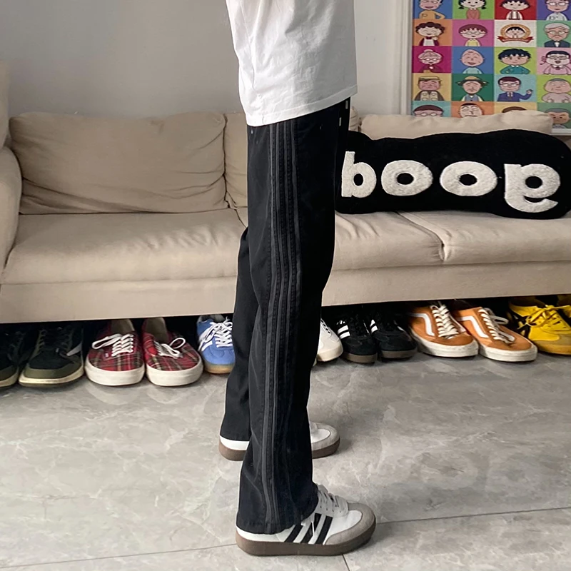 

Lazy striped pants men's trendy brand American retro three bar workwear straight leg casual sports pants trend