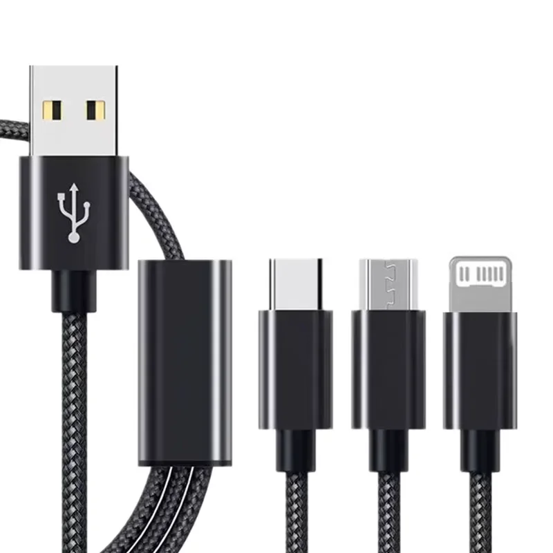 USB 3 in 1 Fast Charge Braid Cable For Apple iPhone XS MAX XR 6 7 8 11 Samsung S20 S10 Huawei Type C Line Micro USB-C Wire Cord