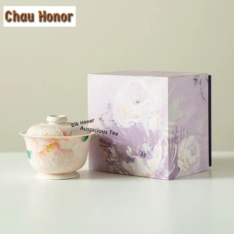 

105 мл светло-розовая антикварная чайная подставка Gaiwan с высокой ножкой, бытовая чайная миска с крышкой, комплект крышки для заваривания чая, миска, посуда, набор для чая