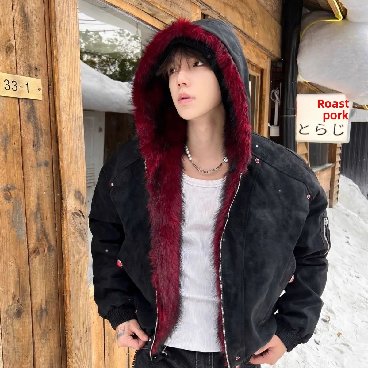 

Warm Thiened ort Cotton Jaet for Men with Fur Collar Loose Fit Autumn Winter Outerwear Youth Casual Sle Polyester Fiber