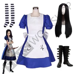 Game Alice Madness Returns Cosplay Costume Maid Dress Women Dresses Stockings Wig Shoes Halloween Carnival Party Suit