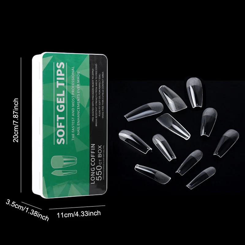 440/550 Stücke Klare Acryl Lange Gefälschte Nägel Kapseln Mandel Französisch Sarg Volle Halbe Abdeckung Falsche Nägel Künstliche Nagel weiche Gel Tipps