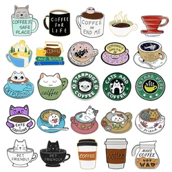 Koffiekopje Broche Kat Broche Koffie Broche Coffee Shop Ober Broche Legering Emaille Kitten Accessoires Broche Badge Reversspeld