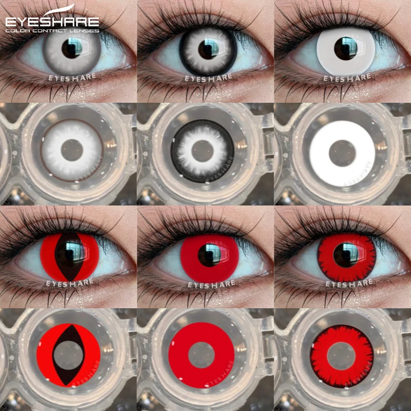 EYESHARE, 1 par de lentes de contacto de Color para Cosplay, accesorios de Anime, lentes blancas de Halloween, lentes negros para pupilentes, lentes de ojo rojo