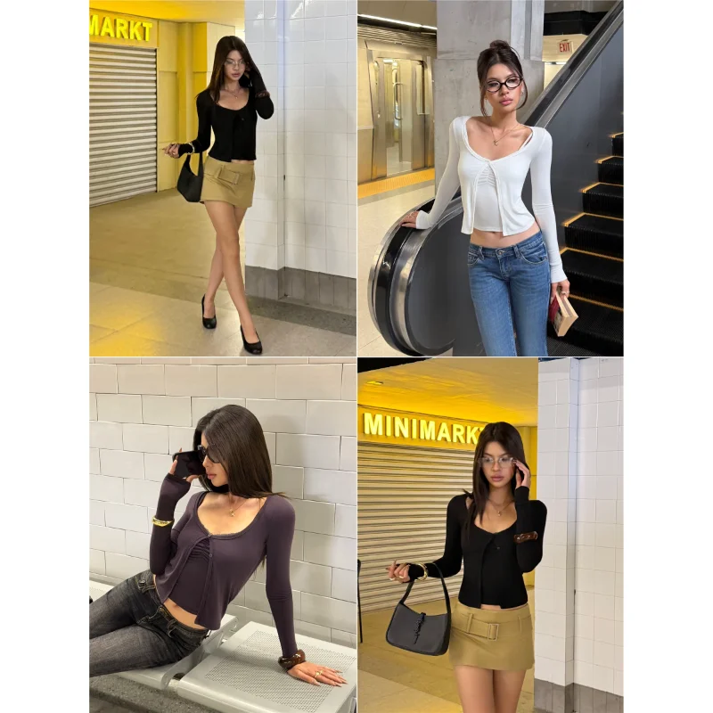 Long Sleeve Lace Slim Fit Women's T-shirt Pure Desire Sexy Base Shirt Versatile Top Casual Style Polyester Fiber Spring Wear