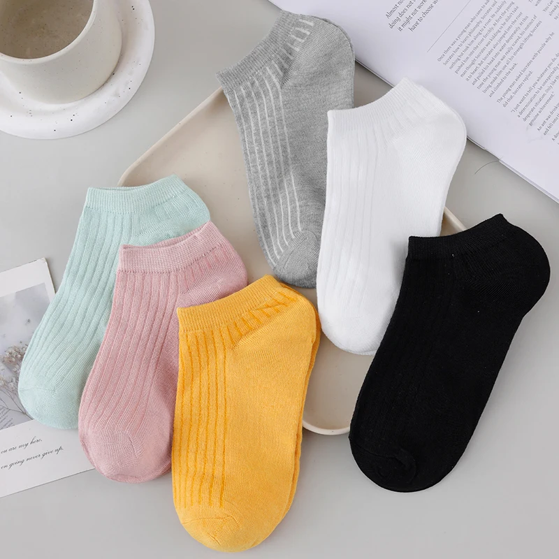 1/3/5/10 Pairs Random Assorted Women's Solid Color Vertical Stripes No Show Invisible Socks