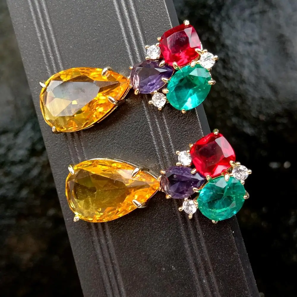 

Y·YING Multi Color Crystal Cz Stud Drop Earrings Gold Plated Stone Earring Fashion Delicate Jewelry