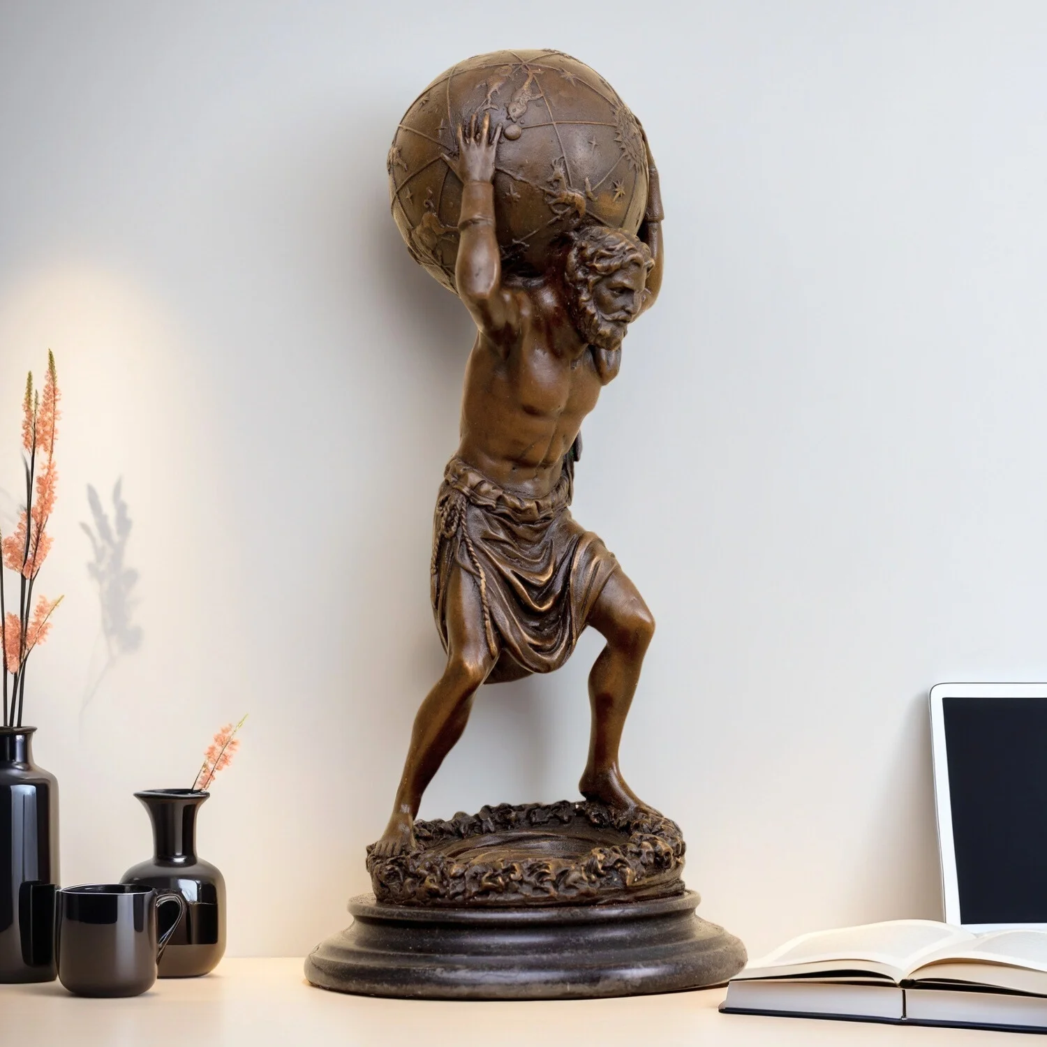 32cm Greek Titan Bronze Atlas Statue Atlas Carrying The World Bronze Statues and Sculptures For Home Decor Desktop Ornament Gift